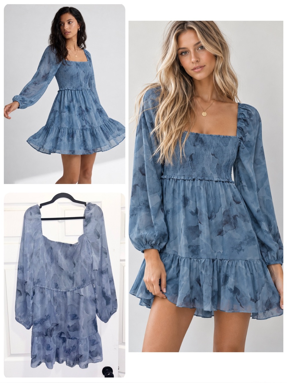 Aritzia Wilfred Tempest Mini Dress Smocked Chiffon Granite Blue Size Medium